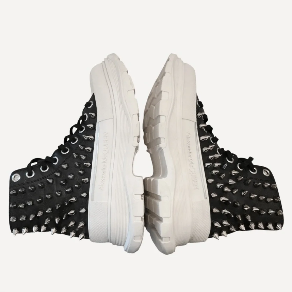 Alexander McQueen Tread Slick Spike Black Leather High-Top Sneaker Boot 39.5/9.5